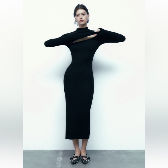 Zara CUT OUT MAXI DRESS. Black. Size S. New with Tags. - Picture 3 of 7
